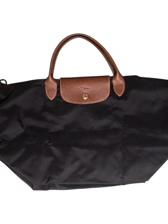 Longchamp Handbags - Longchamp Black Nylon Tote with Brown Leather Trim